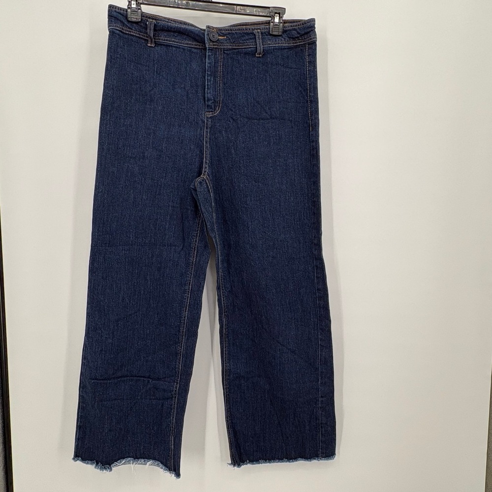 OAT New York Women 16W Wide Leg Jeans Dark Indigo Raw Hem High Rise